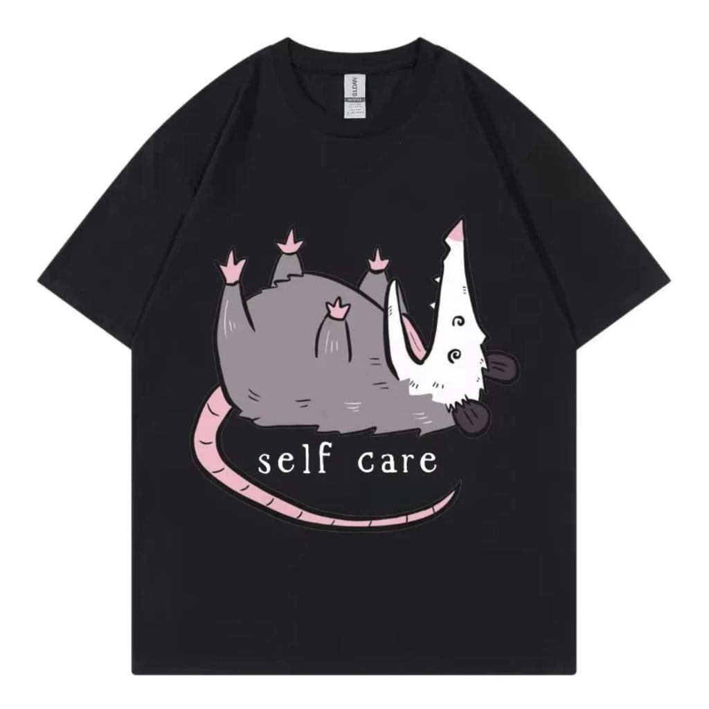 Opossum Self Care Funny Animal T-shirt High Quality Fashion Oversized Short Sleeve T-shirts Unisex Casual Pure Cotton T Shirts
