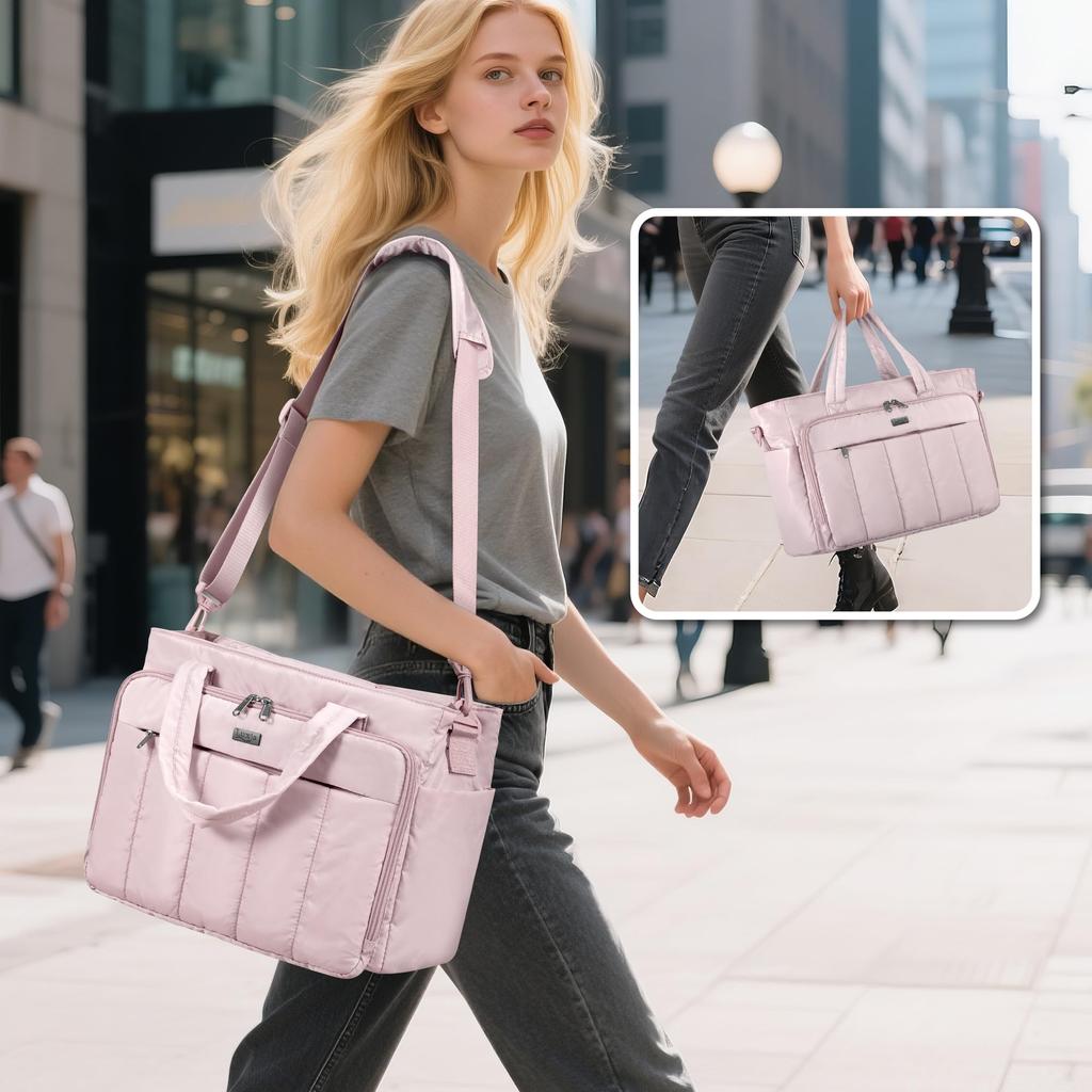 Luxja Teacher Office Tote Lightweight with File Divider Fits Multifunctional for and Business Pink Bag, Bag, (500g), Pocket, 15.6-inch Laptops,