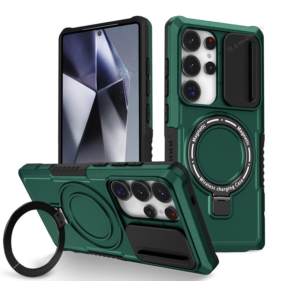 Stand Magnetic Case for Samsung Galaxy S24 S22 S23 S25 S20 S21 S26 FE Ultra Plus S26 Ultra Magsafe Shockproof Protector Cover