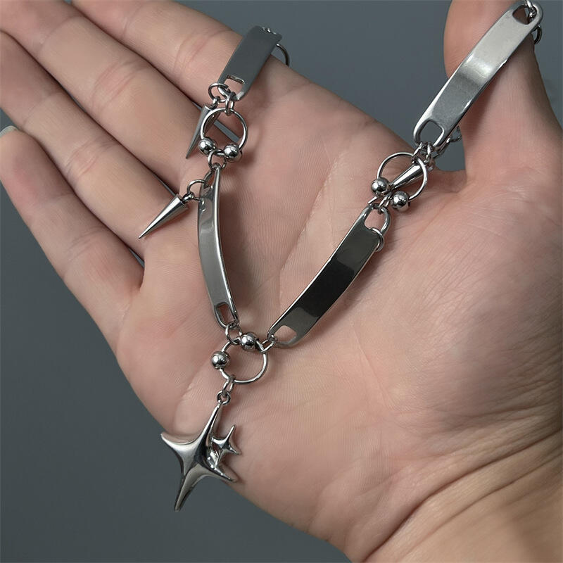 Hiphop Punk Nietenstern Anhänger Halskette für Männer Frauen Gothic Geometrisch Metall Spleiß Halskette Y2K Rock Schmuck Zubehör
