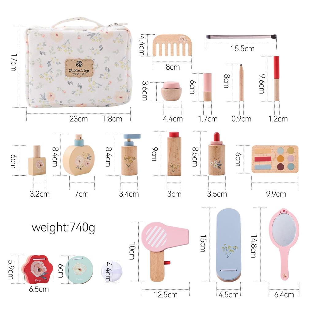 Wooden Teether Makeup Wooden Makeup Pretend Play Makeup Beauty Salon 19 Ages Easy Pretend Birthday Gift Set, Toy, Cosmetics, Pouch, Kids' Set, Toy,