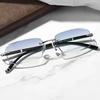 Men'S Frameless Anti Blue Light Glasses, Retro TR90 Rimless Fashion design, Business Daily Use For Him, Rhinestone decoration