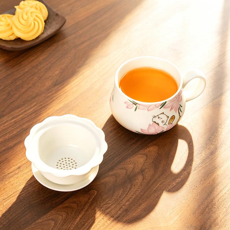 Chuwu 2026 Hand-Painted Ceramic Tea Cup – Stylish Water & Tea Separation Mug for Women