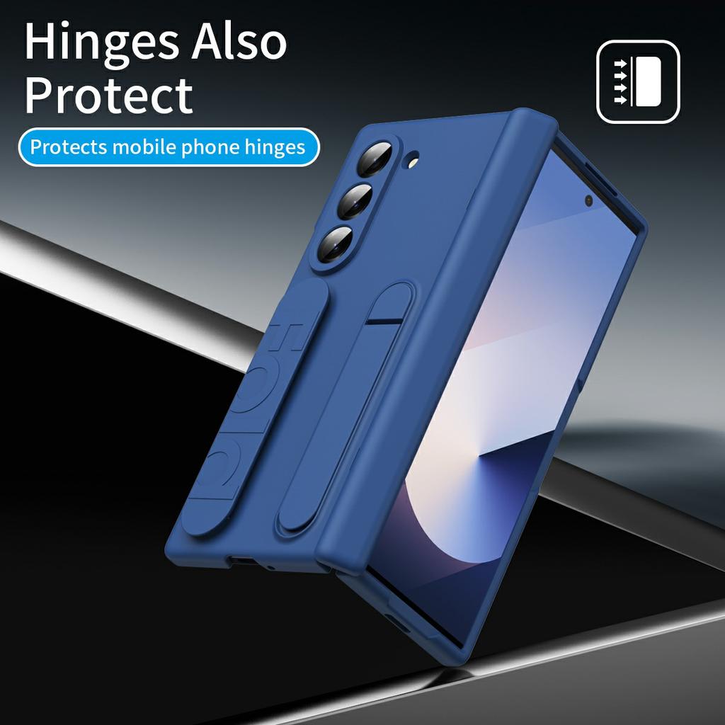For Samsung Galaxy Z Fold6 5G Case with Tempered Glass Film Silicone Wristband Kickstand PC Phone Cover