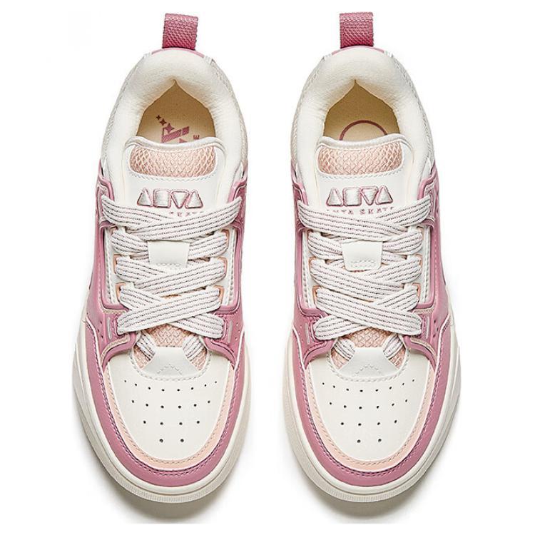 Anta Aojie Comfortable Versatile Wear-Resistant Lightweight Increased Height Low-Top Skate Shoes Women sneaker White Pink 122518040-11
