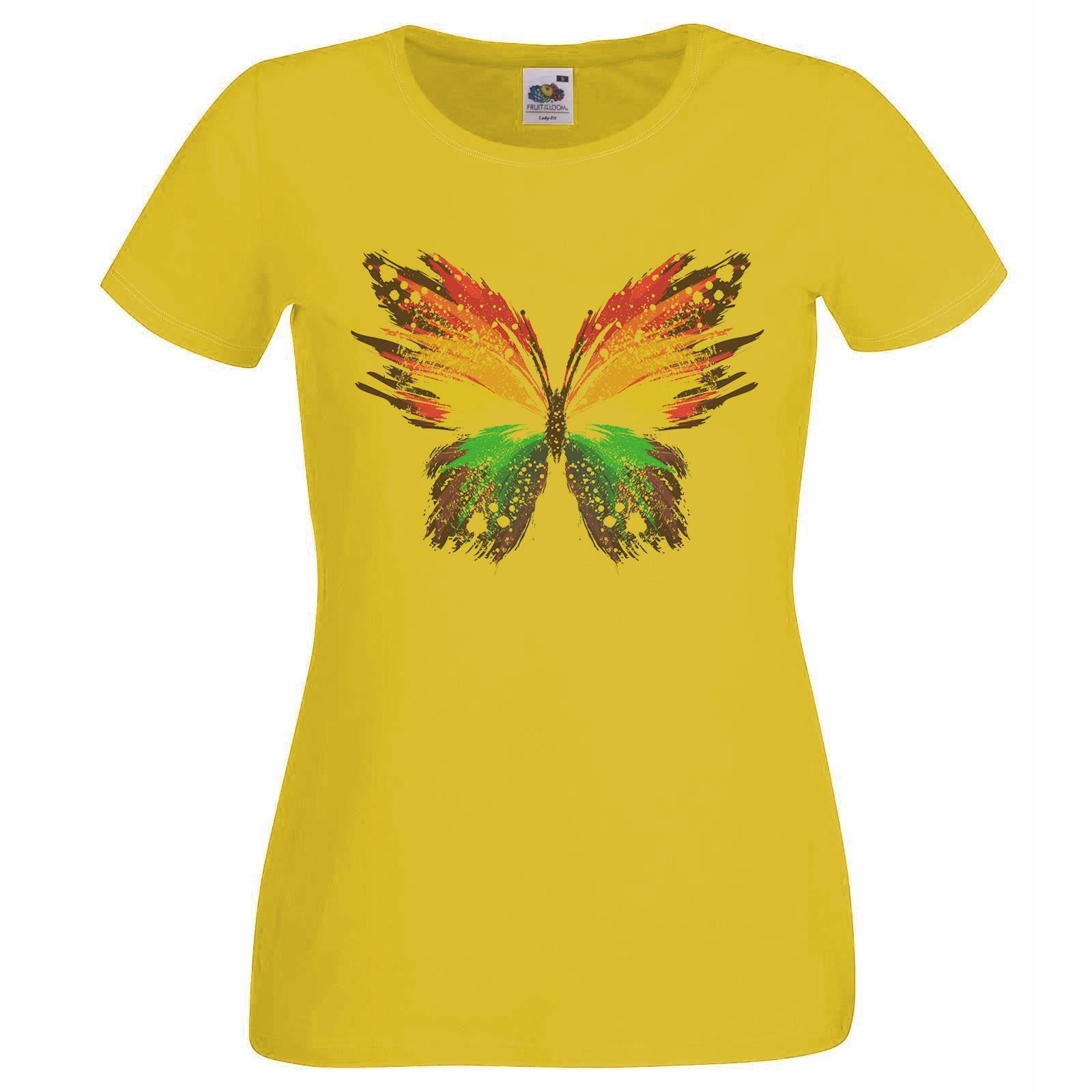 Unisexs Abstract Butterfly Art Rainbow Insect Bug Lady Fit Yellow TShirt S