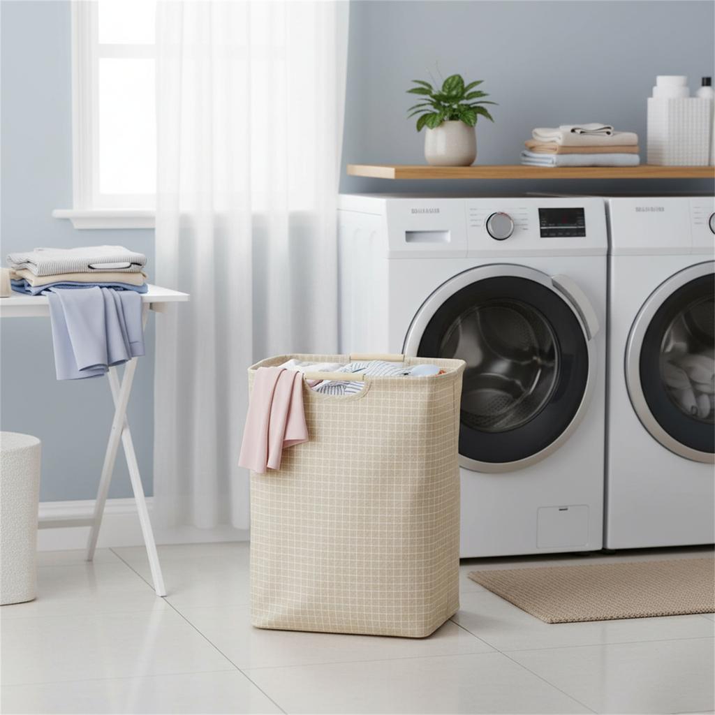 Faltbarer Wäschekorb aus Baumwolle und Leinen mit Holzgriffen, wasserdichter Aufbewahrungskorb für Zuhause, Schlafzimmer, Badezimmer