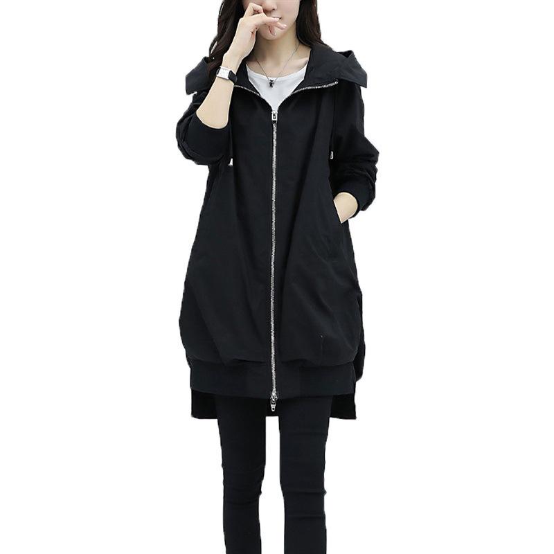 Spring Autumn Women's Jacket Long Sleeve Casual Windbreaker Female Hooded Overcoat Loose Basic Coats Lady Outwear Black