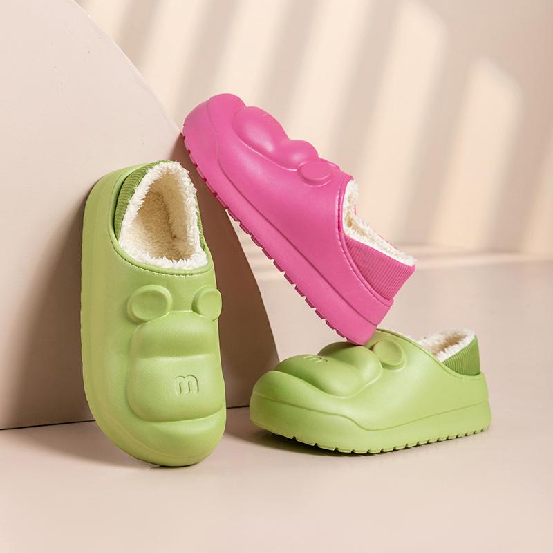 Bär wasserdichte Baumwollpantoffeln Fleece dicksohlige Tasche und weichsohlige Plüsch Thermoschuhe rutschfest