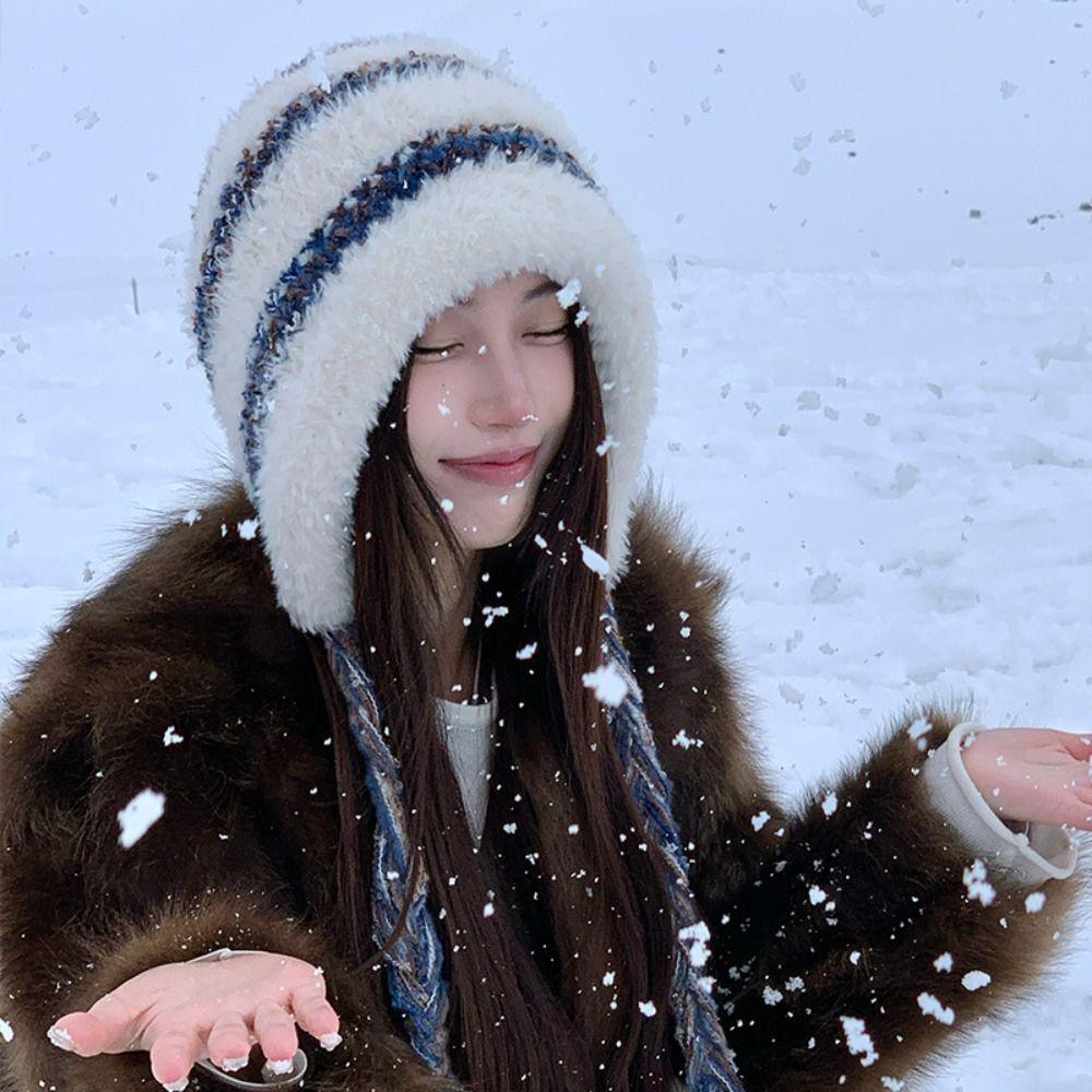 Korean Style Ear Protection Hat Windproof Knitted Warm Hat Fashion Plush Earmuffs Cap  Outdoor