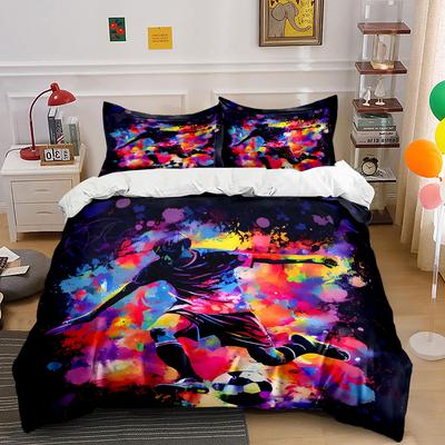 Dynamic Soccer Player In Colorful Background Printed Duvet Cover Set1 Duvet Cover+2 Pillowcasemulti Size Bedroom Bedding Decor