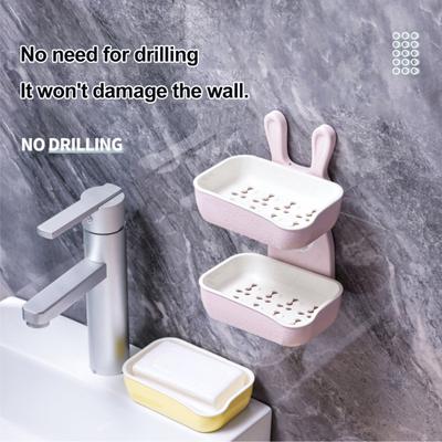 Wall Mounted Soap Dish Double Layer Design Strong Load-bearing Easy Installation Sponge Holder Bathroom Soap Rack