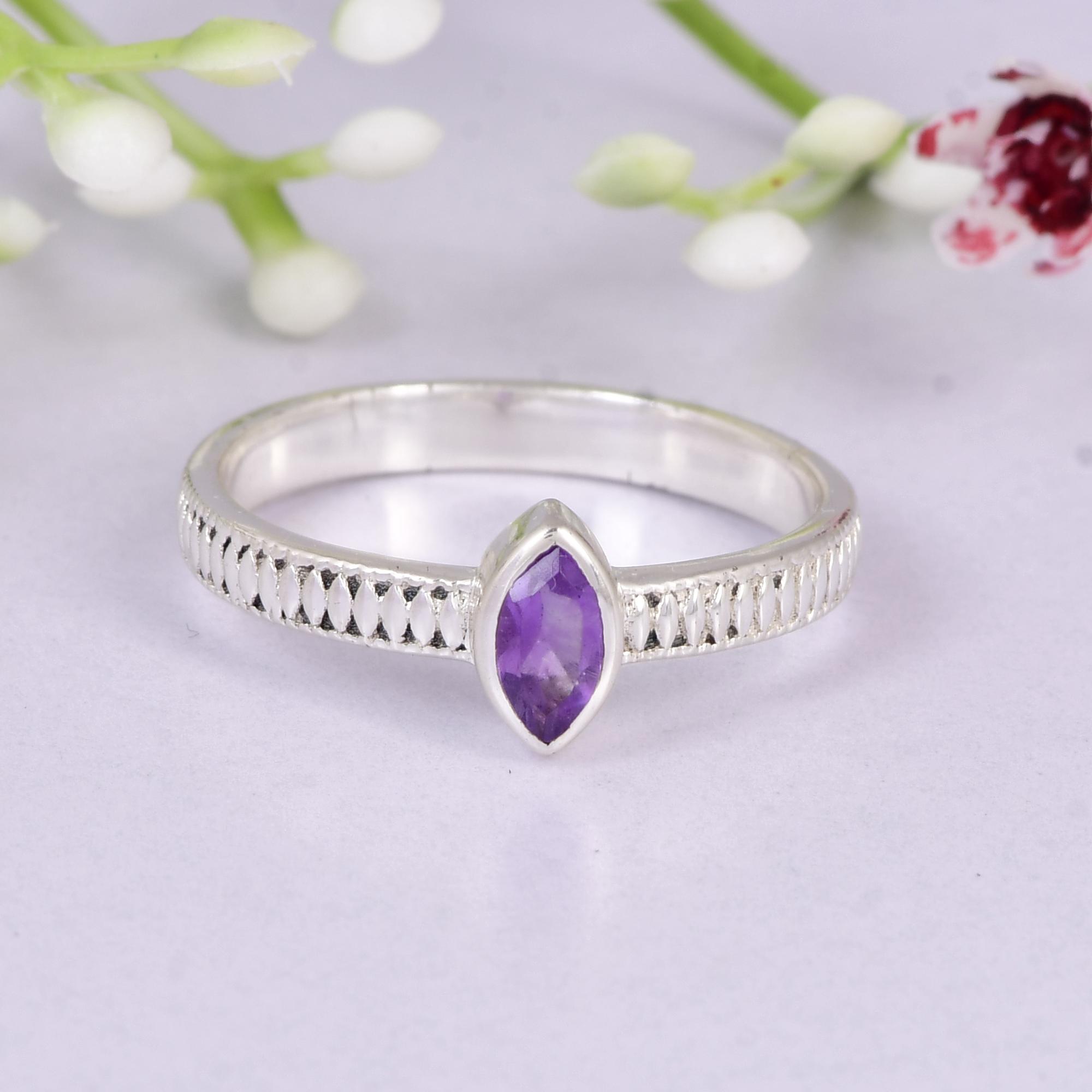 

Dainty Amethyst Marquise Ring | Minimalist Sterling Silver Stacking Ring | Gift for Her | Anniversary Gift 10