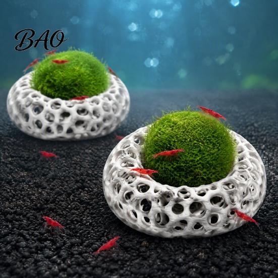 Dwarf Shrimp Hideout 2Pcs Caves for Plants, Aquarium Round Hideouts, Cherry & 3D Printed Cave Hides Moss Ferns And Anubias, Tank Decoration Structure