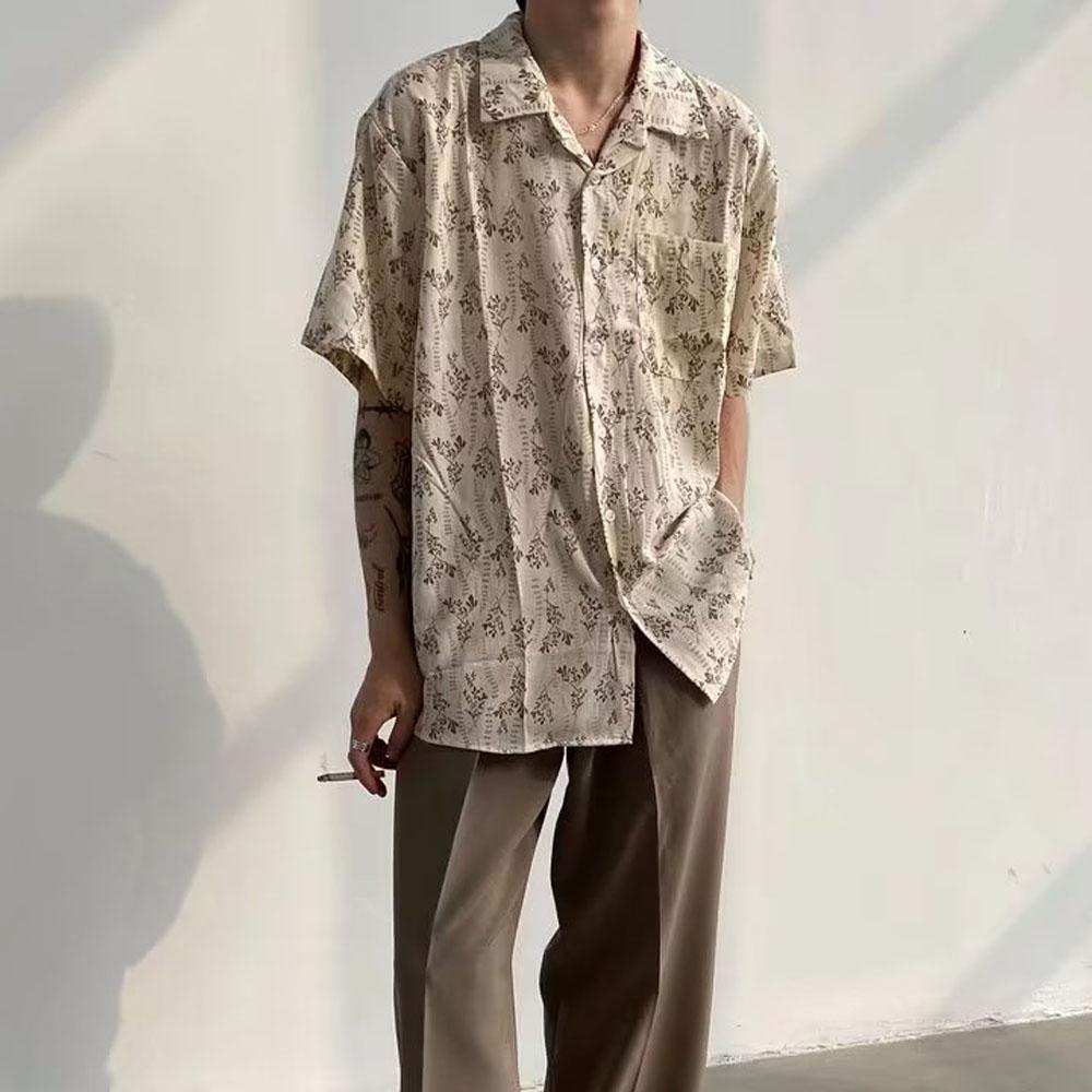 Japan Men's Vintage Quick Dry Ice Silk Beach Shirts Hip Hop Summer Clothes Shirts Tops Men Fashion Harajuku Tops Streetwear