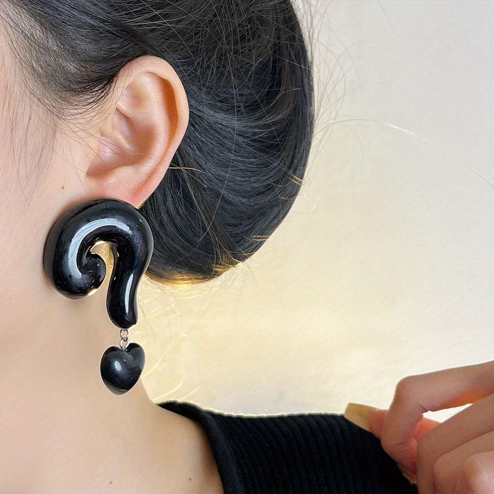 Large Question Mark Exaggerated Drop Earrings Heart-Shaped Ear Stud  Holiday
