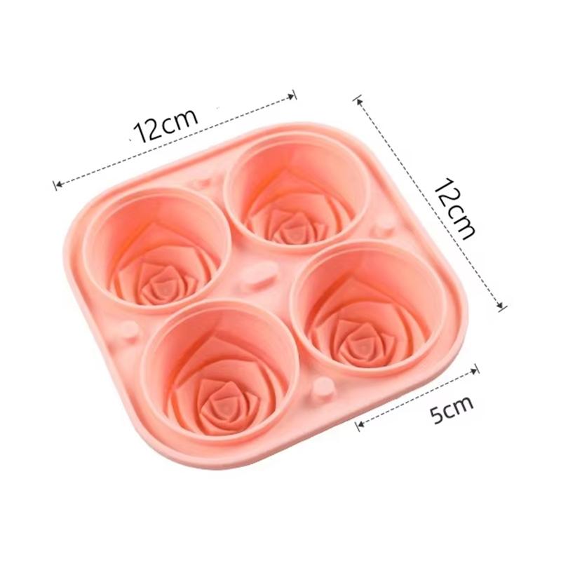 4-Cavity Rose Ice Cube Mold Silicone Ice Cube Tray Easy Release Ice Ball Maker for Chilling Cocktails Whiskey and Juice Drinks