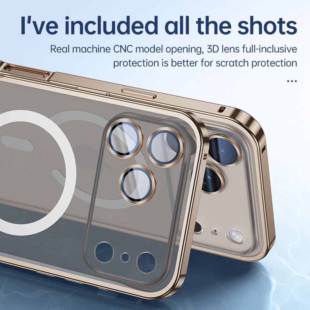 For iPhone 17 Pro Max Metal Clear Case Compatible with MagSafe Safety Lock Back Cover