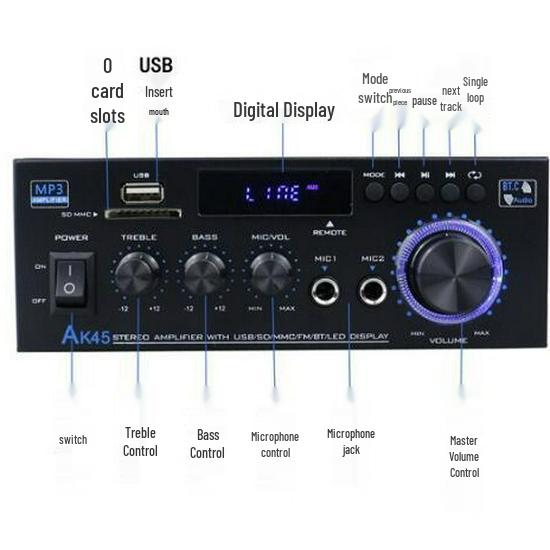 2024 AK45 Bluetooth Two-Channel Digital Amplifier with USB Drive Capability