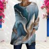 Women Plus Size Round Neck Long Sleeve Swirl Printed Colorful Loose Longline T Shirt With Pockets