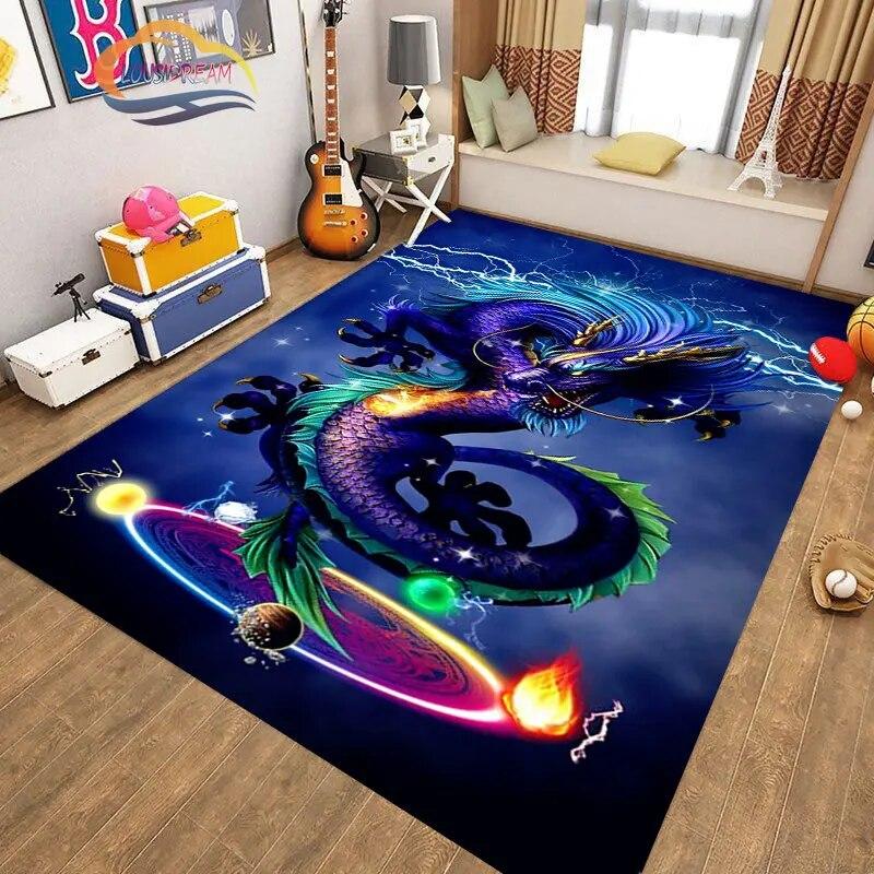 Kinesisk Drage Teppe 3D Trykk Dyr Tegneserie Mytisk drage Områdeteppe Stue Lekematte Gang Entrédør Dekor