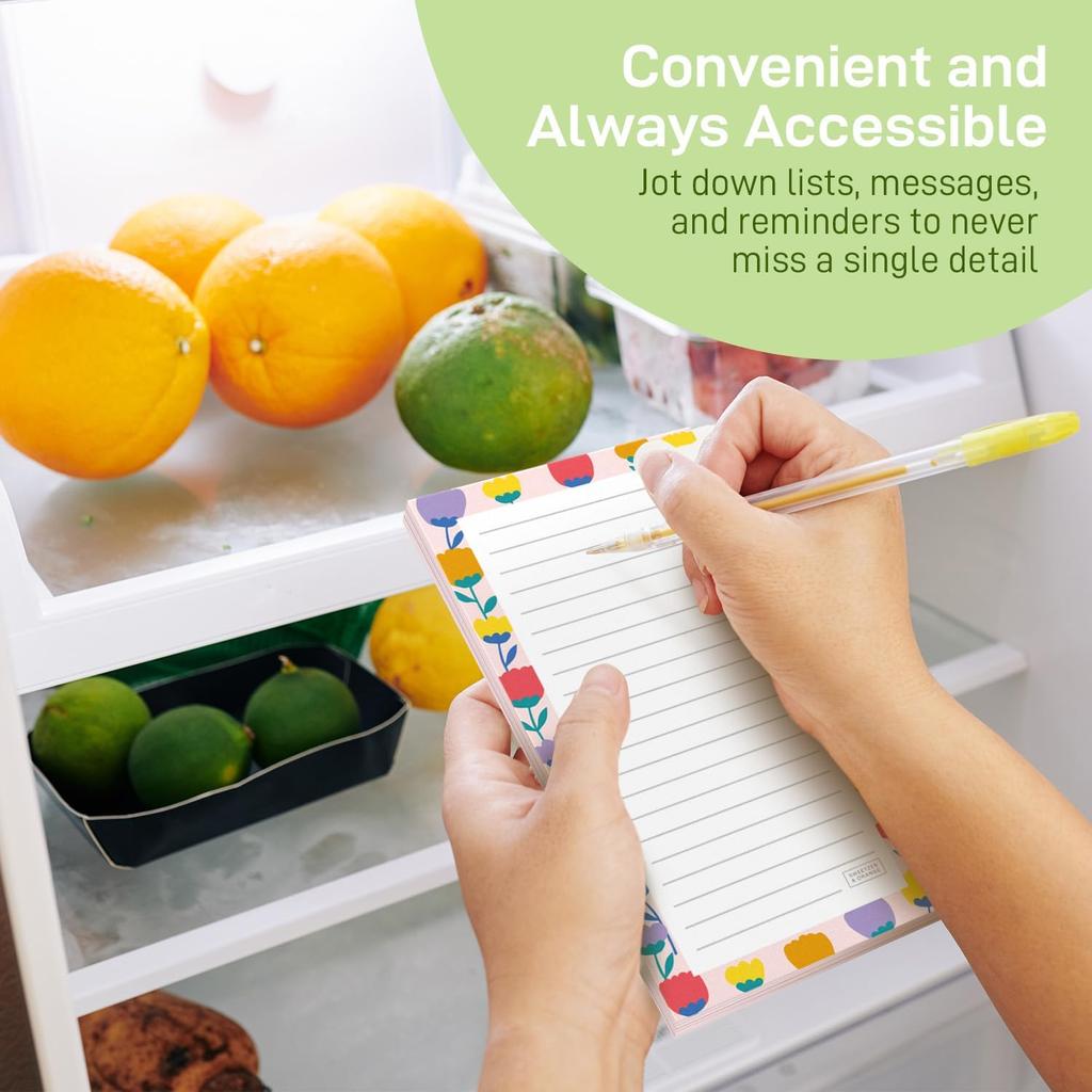 Sweetzer & Orange S&O Magnetic Notepads for Refrigerator 4 Pack - Fun Floral planner for Fridge Sets - Force field List sheets for cooler - Sticky