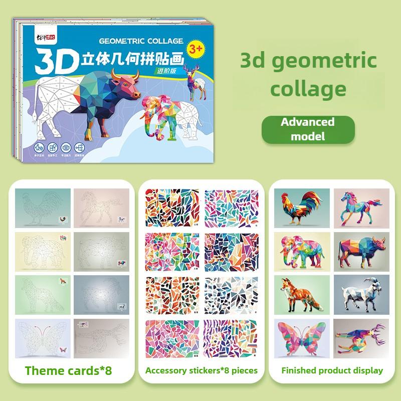 Non-Toxic 3D Animal Jigsaw Puzzle Stickers Diy Handmade Creative Collage Art Set With Self-Adhesive Paper Back To School Gifts Educational