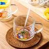 Home Office Coffee Cup with Lid Glass 350ml Cartoon Cute Water Cup with Straw Milk Double Drink Cup