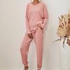2025 Autumn Winter Women's Solid Color Loungewear Set, Long Sleeve Round Neck Top With Loose Fit Pants, Comfortable Two Piece Pajama Set For Home Wear