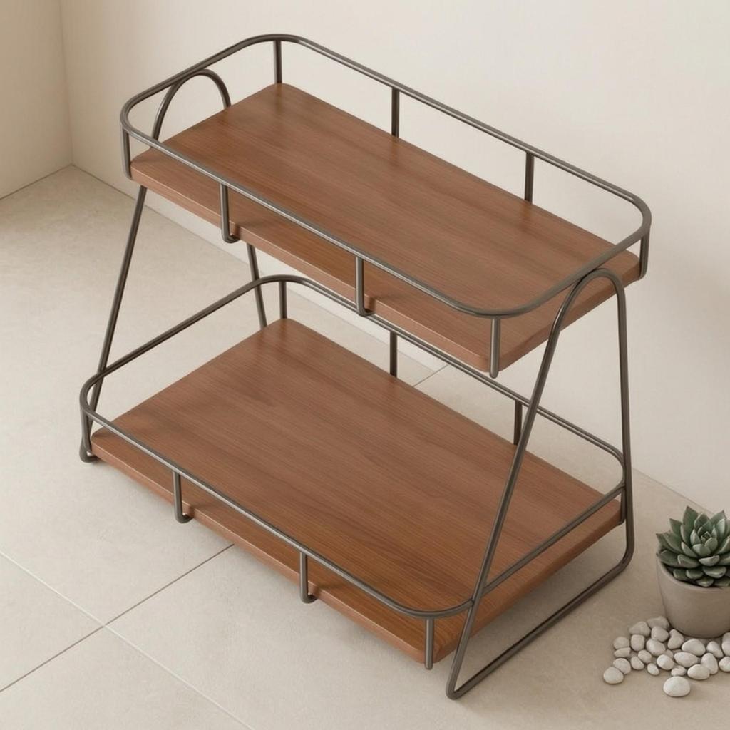 Two-Tier Desktop Storage Rack storageSaving Iron and Wood Shelf Organizer