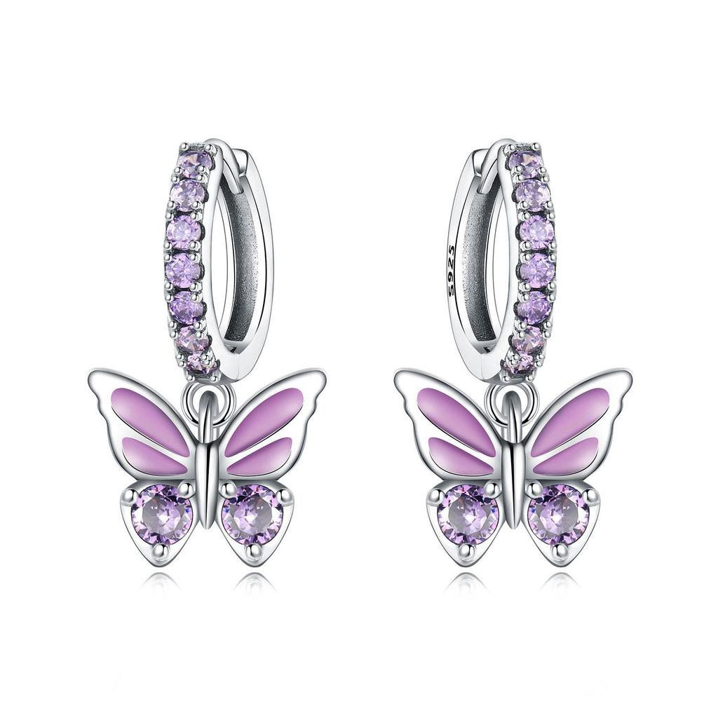 925 Sterling Silver Inlaid Zircon Butterfly Earrings Insect Element Original Design Women's Fashion Party Jewelry Gift Ear Loops