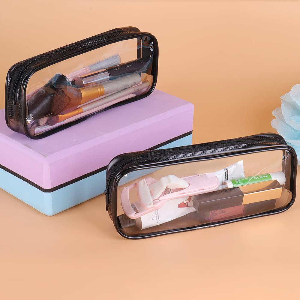 4 PCS Clear PVC Pencil Case School Exam Make Up Bag Travel Zip Pouch Zippered Clear Bag