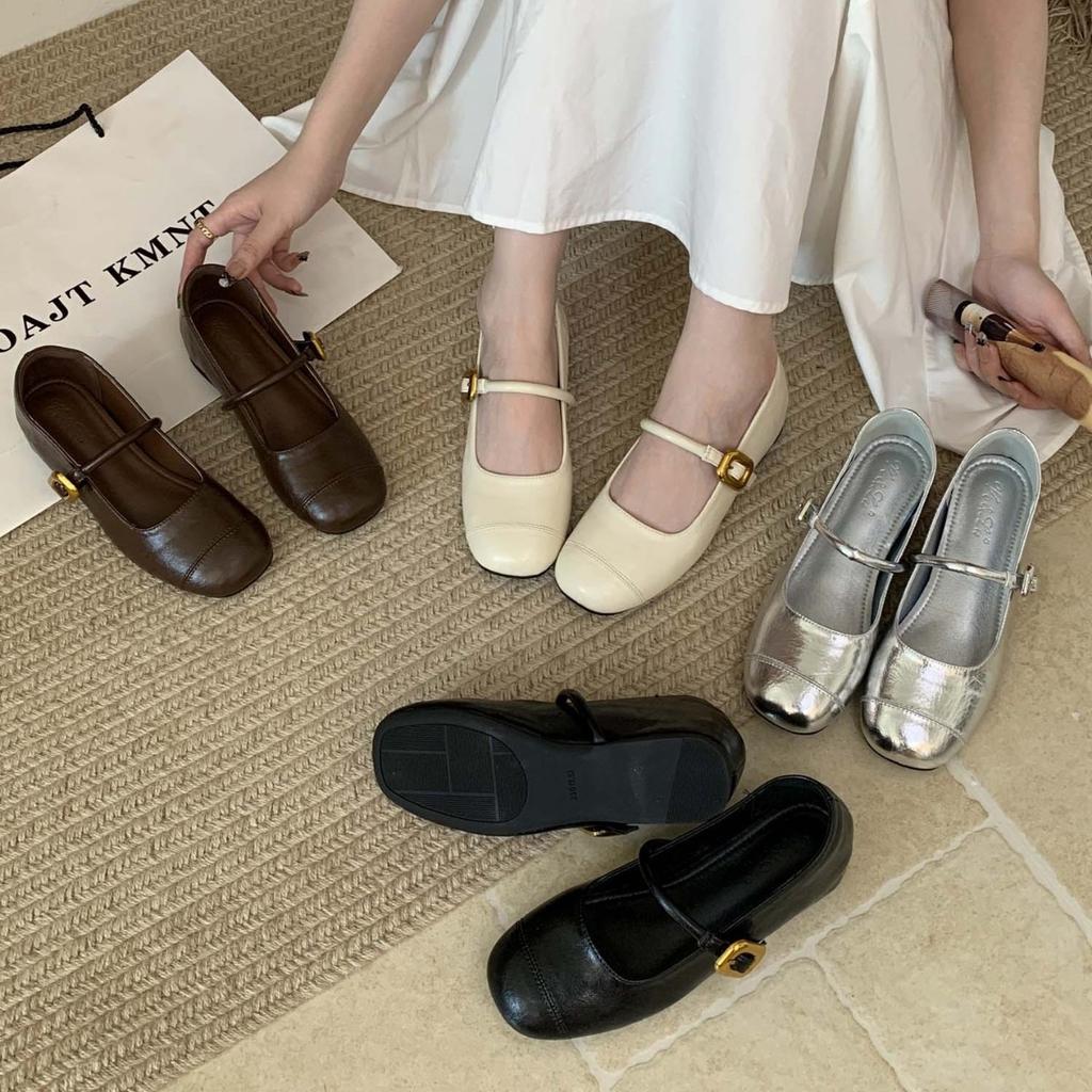 Retro Mary Jane Schuhe 2025 neu Französischer kleiner Duftstil elegant eckige Spitze flacher Ausschnitt Innenhöhenerhöhung Ein-Wort-Riemen Einzelne Schuhe