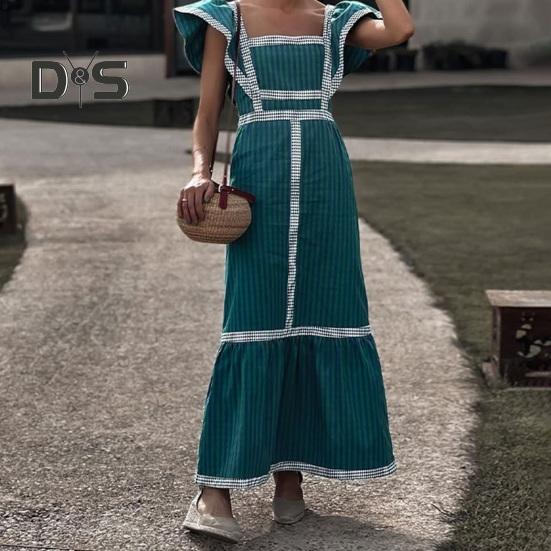 

Летнее женское платье соответствующего цвета с квадратным вырезом и рюшами, плиссированное лоскутное платье трапециевидной формы без рукавов, свободное мини-платье M темно-синий