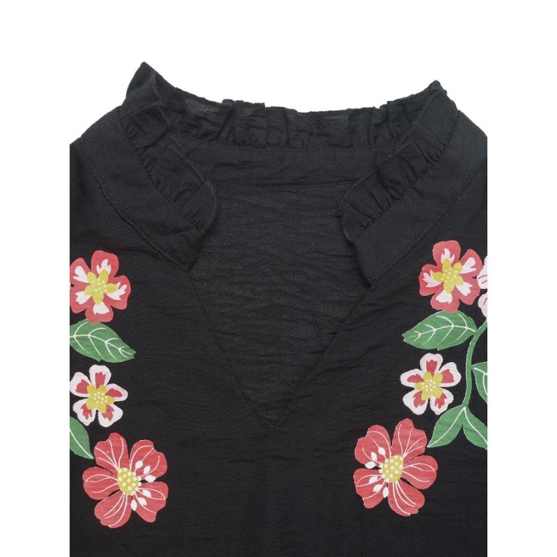 JKASHDK Women's Fashion Casual Summer Spring Flower Pattern Print Short Sleeve V-Neck Blouses & Shirts