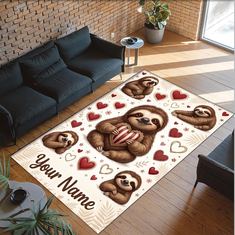 Hearts Theme Crystal Velvet Floor Rug Personalized Custom Name Text Warm Carpet Home Decoration