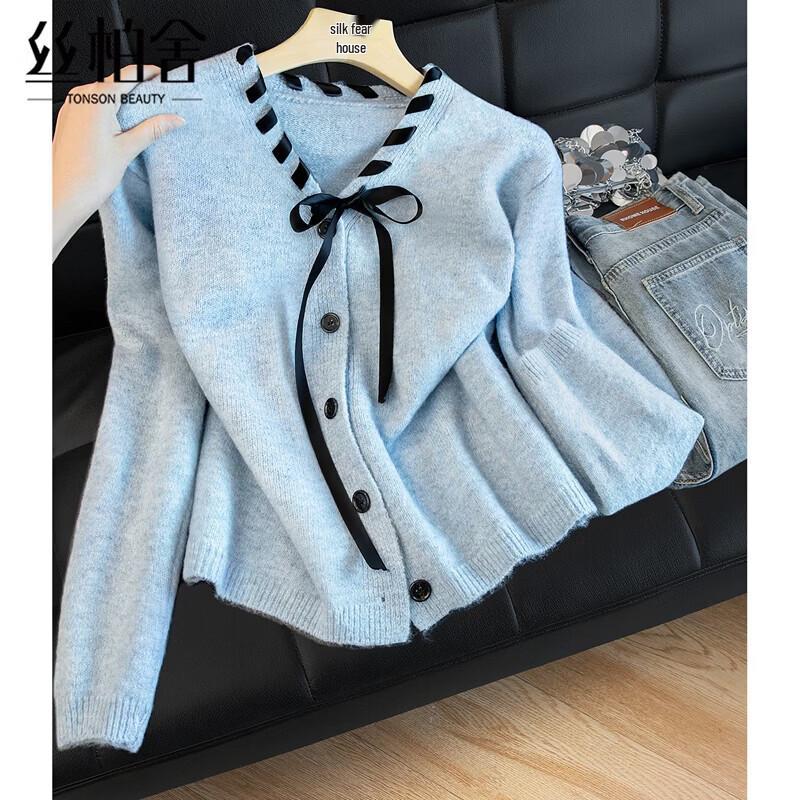 Chic V-Neck Long Sleeve Knit Cardigan One Size