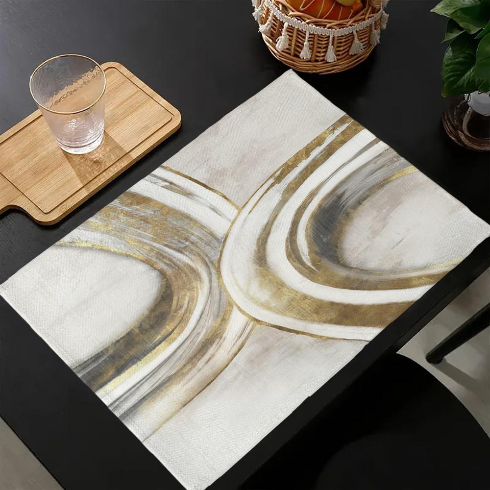 Contours of Tranquility pattern Print Linen Dining Table Mats Kitchen Placemat 30X45cm Coasters Pads Bowl Cup Mat