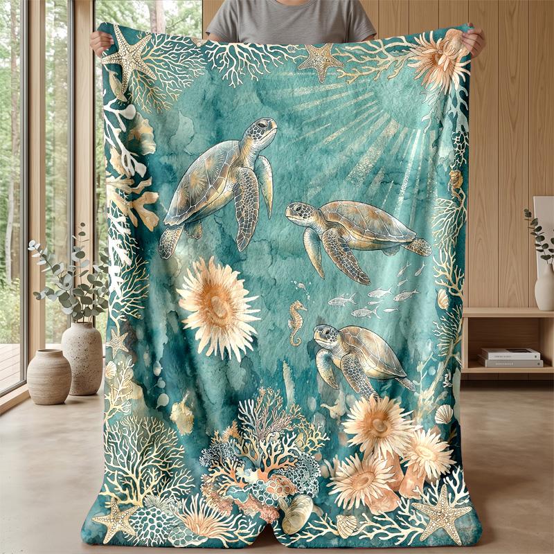 Oceanic Sea Life 3 Theme Blanket Lightweight Warm Flannel Blanket Decorative Throw Blanket for Home Decoration