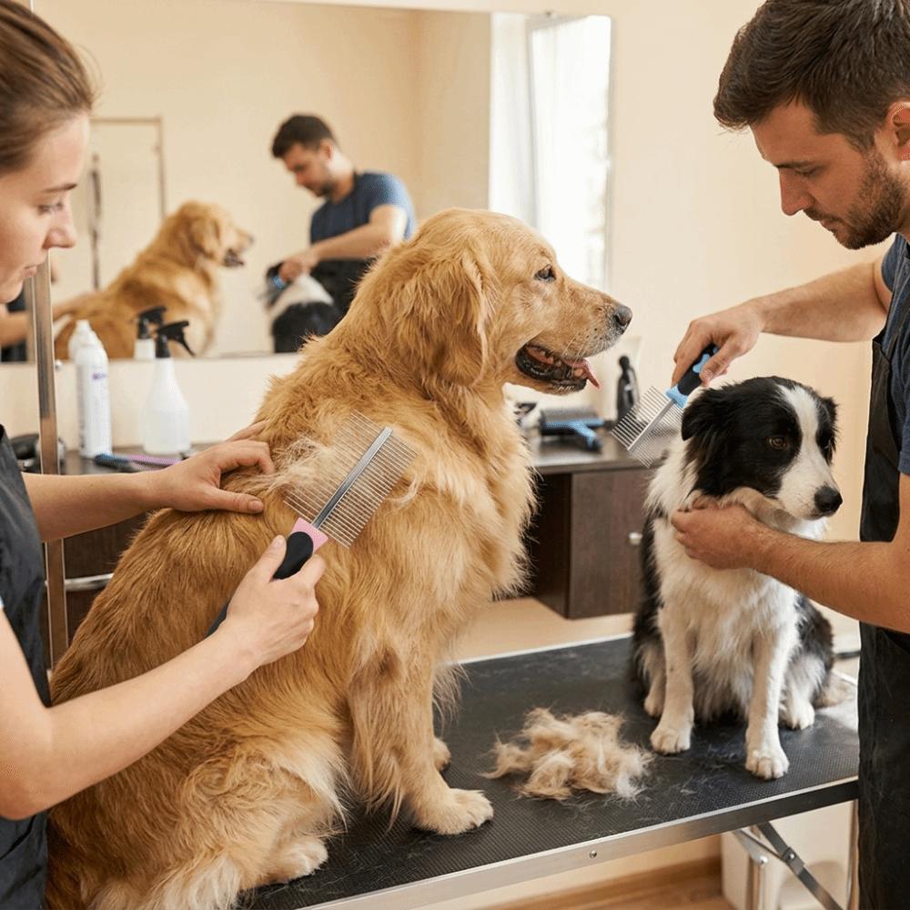 Double Sided Double Sided Comb Bone Pattern Dog Grooming Tool Steel Pin Brush Hair Removal розовый