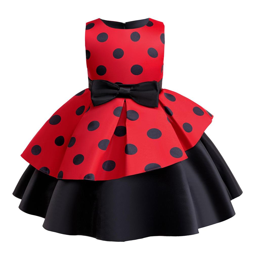 2024 Rotes Halloween-Prinzessinnenkleid mit Schleifendruck für Mädchen