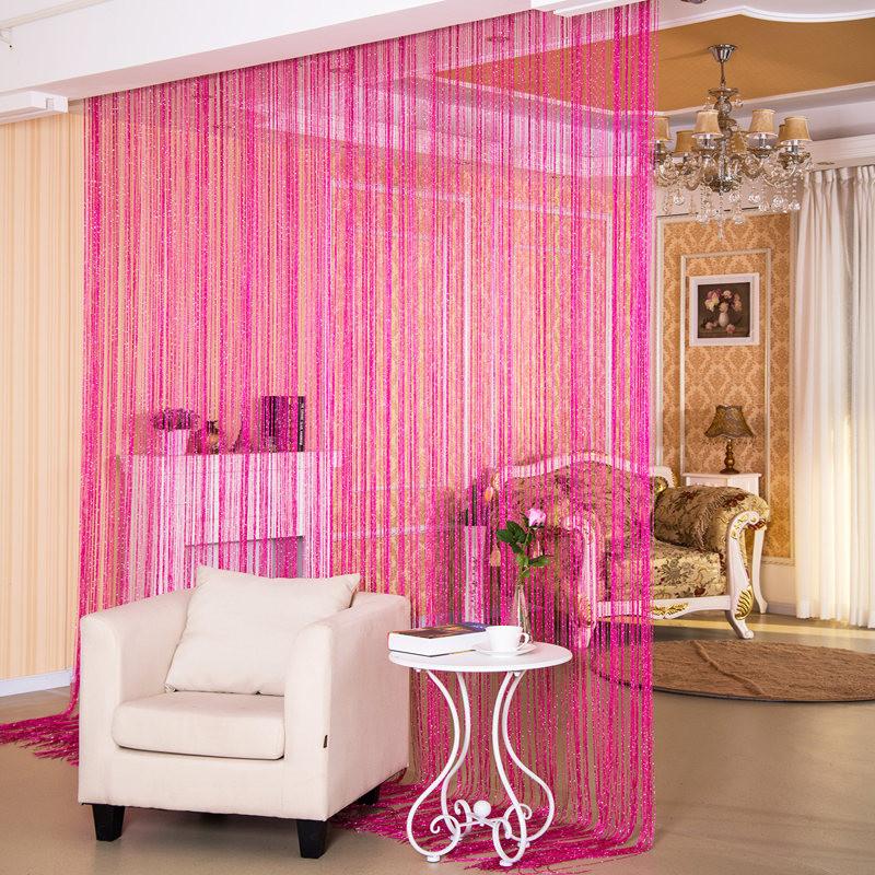 100x200cm Romantic Decoration Curtains Shiny Silvery Line String Tassel Sheer Curtain for Home Living Room Bedroom,1PC