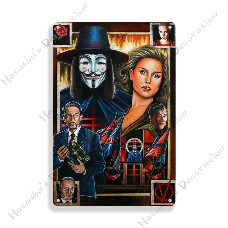 V for Vendetta Classic Movie Decorative Plate Metal Plate Vintage Poster Metal Tin Sign Cafe Garage Wall Decor Metal Plaque