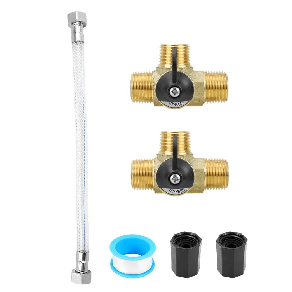 RV Water Heater Pipe Kit Brass Check Valve & Anti-Freeze 90 Degree Right Angle T 3-Way Splitter Plastic Connector Hose PTFE Tape