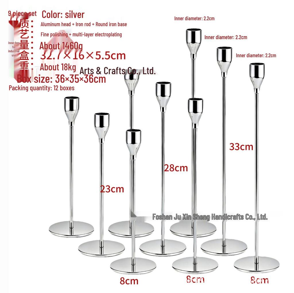 European Style Candle Holder Set: Elegant Metal Three-Piece for Dining Table or Wedding Decor.
