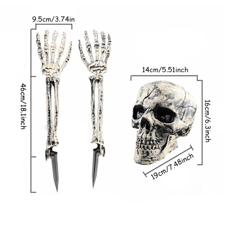

1Set Realistic Human Bones Model Halloween Party Decor Horror Props Skeleton Lifelike Plastic Fake Hands Head Party Ornaments