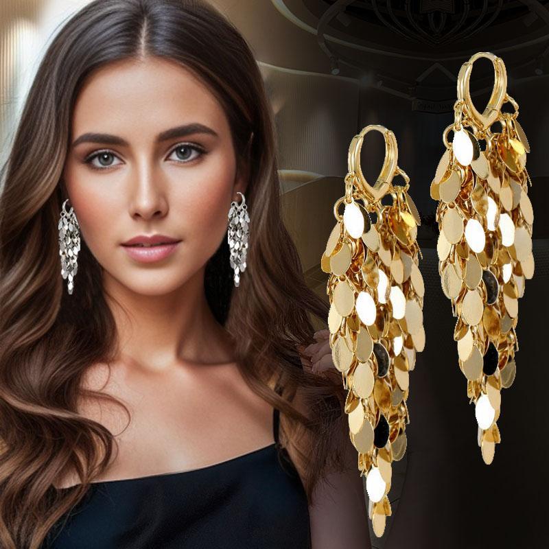 1 Paire Boucles d'Oreilles Pendantes Pailletées Glamour pour Femmes Bijoux de Mode Récents Pendentif Forme Feuille en Fer Boucles d'Oreilles à Glands Merveilleux Accessoires de Fête