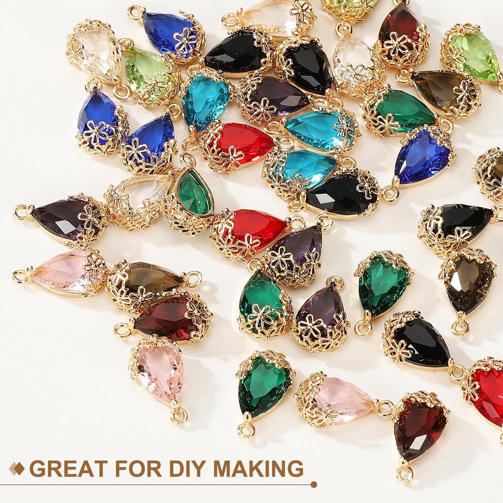 YOKIVE 50 Pieces Faceted Teardrop Glass Crystal Pendants for and DIY Jewelry Materials Rhinestones, Gold-Plated Necklaces, Earrings, Bracelets, (Dark