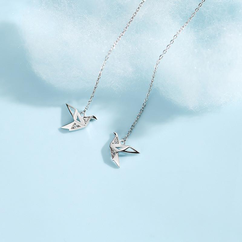 Diamond Sparkling Yixuan Origami Crane Ear Threader Popular Chain Element Design