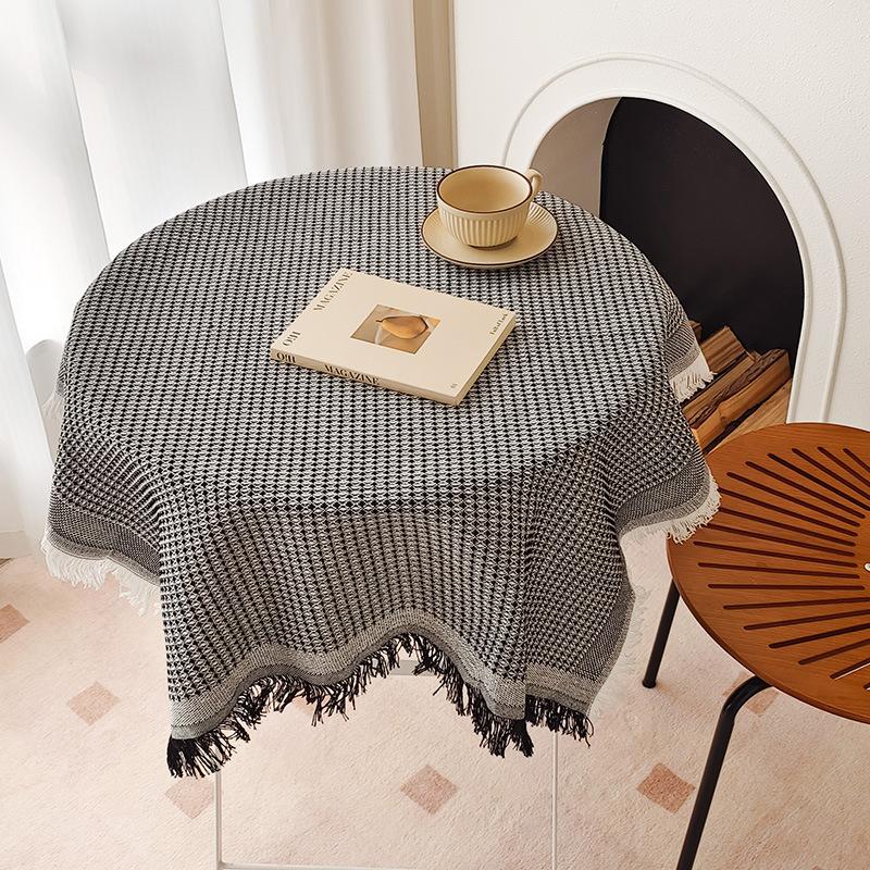 Tablecloth Japanese Thickened Cotton And Linen Fabric High-End Light Luxury Retro Waffle Dining Table Square Table Round Table Cloth